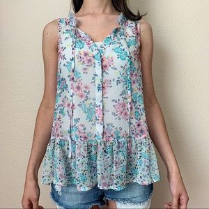 LC Lauren Conrad Sheer Floral Tank Top